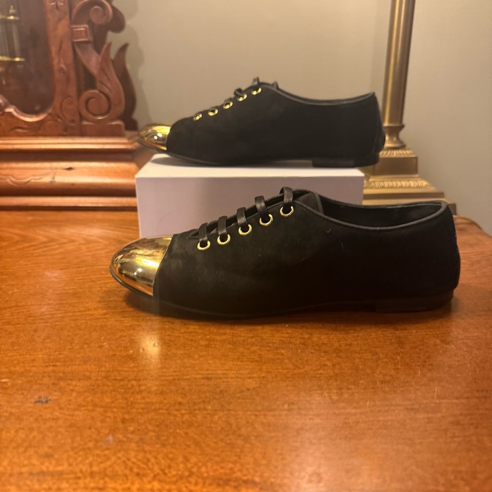 Giuseppe Zanotti Dalia oxford shoes black suede gold toe-caps Size 36/6 MSRP$750 - Picture 8 of 11